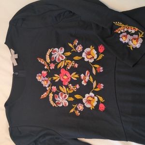 LOFT Embroidered Black Midi Dress